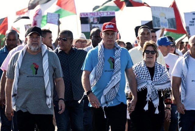 کیوبا کے صدر کی قیادت میں امریکی سفارت خانے پر غزہ کی حمایت میں ریلی